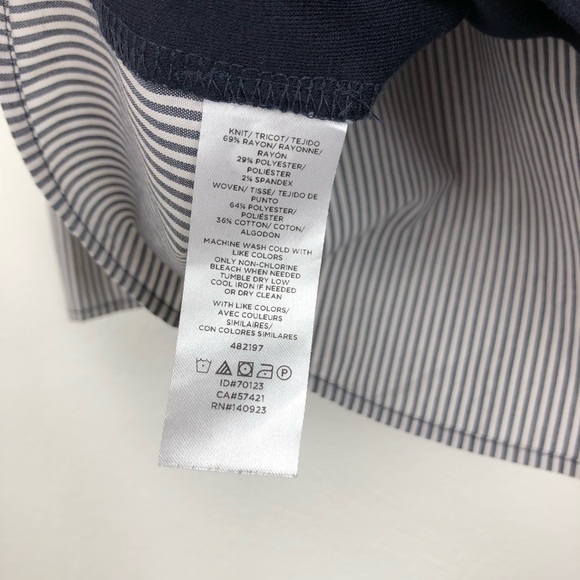 LOFT Navy Long Sleeve Striped Panel Knit Blouse - Picture 4 of 5